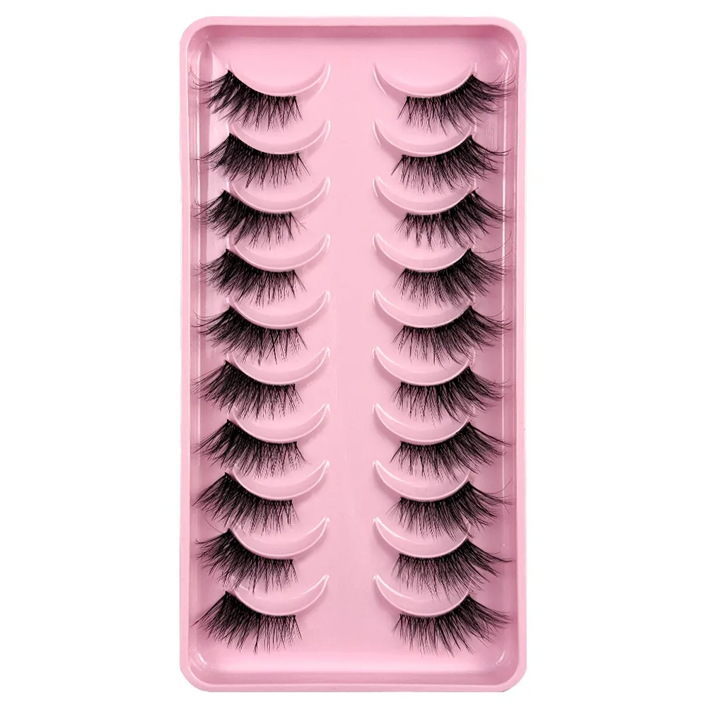 7 Pairs Fox Eye Half Lashes with Clear Band – Winged Out Lengthening False Eyelashes, Fluffy Wispy Demi Lashes for Natural Foxy Look, Reusable